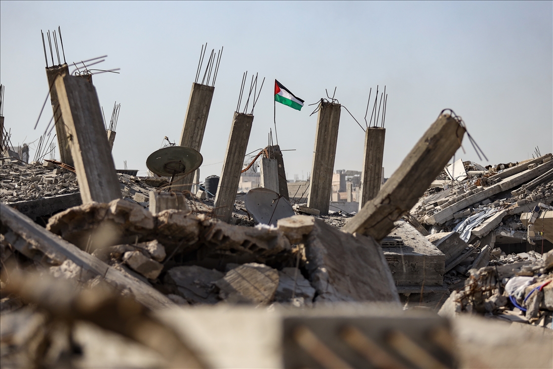 Palestinians try to survive in makeshift tents on top of rubbles of destroyed buildings in Gaza