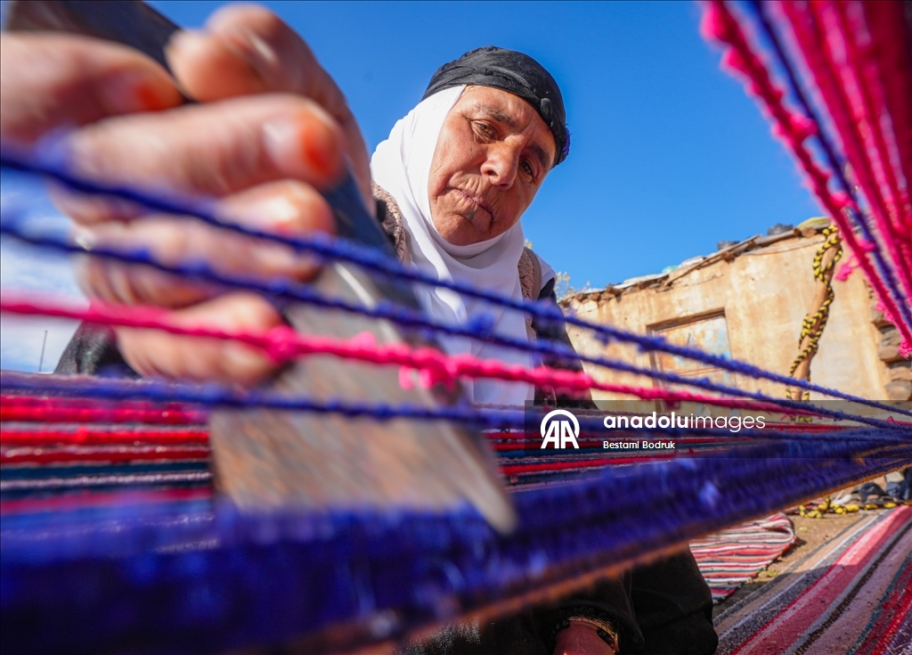Bi tevna ku li baxçeyê xwe daniye va merş û xalîçeyan radiçîne