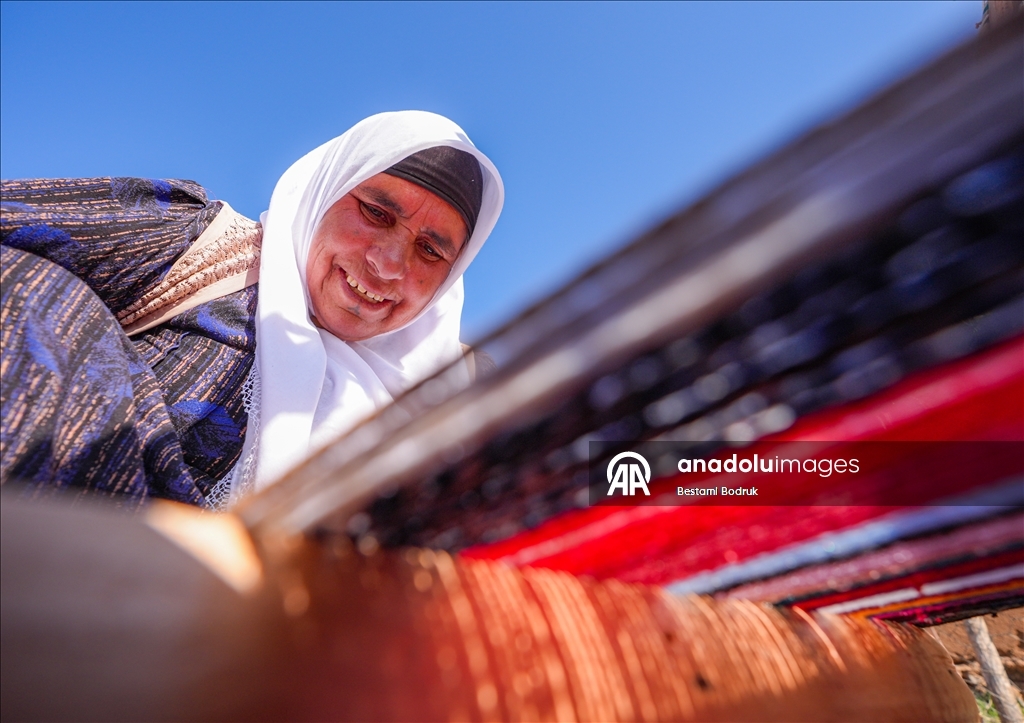 Bi tevna ku li baxçeyê xwe daniye va merş û xalîçeyan radiçîne