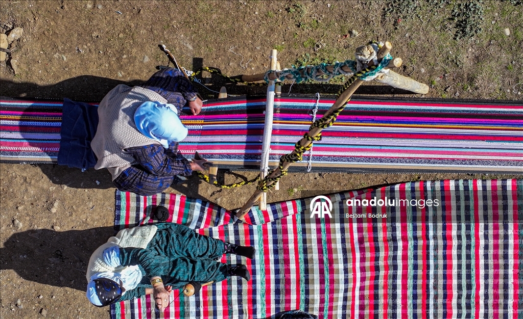 Bi tevna ku li baxçeyê xwe daniye va merş û xalîçeyan radiçîne