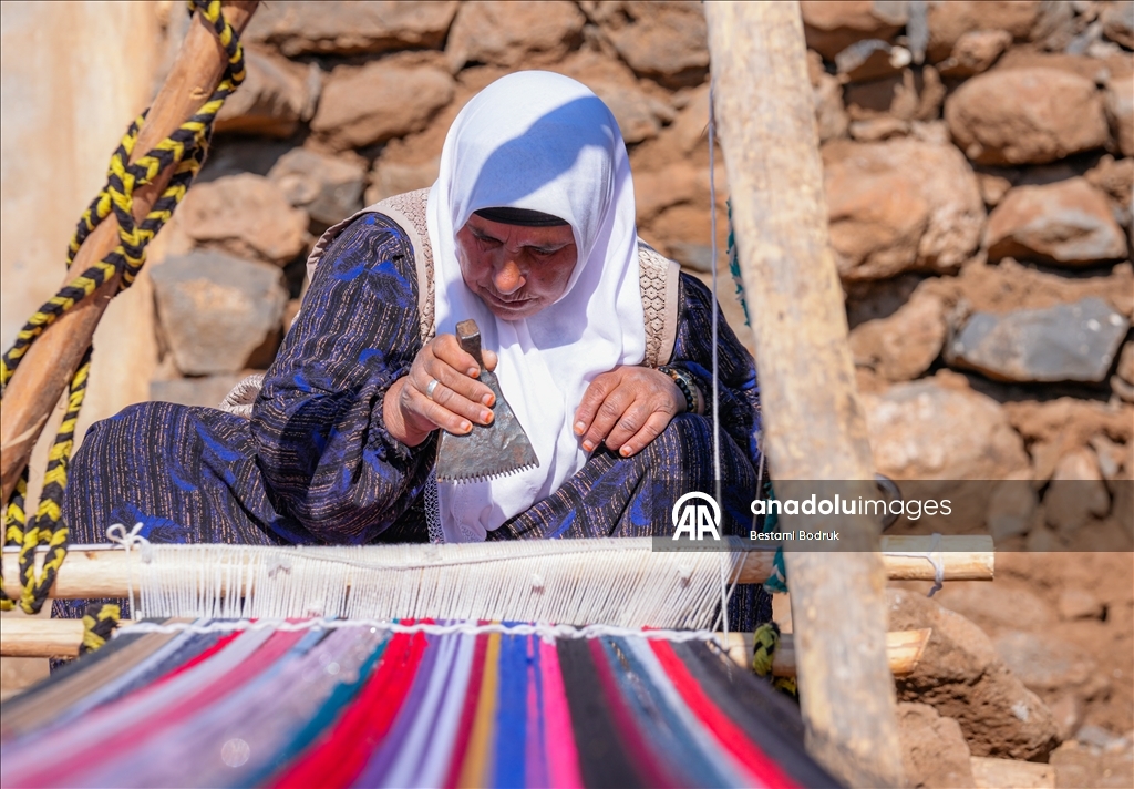 Bi tevna ku li baxçeyê xwe daniye va merş û xalîçeyan radiçîne