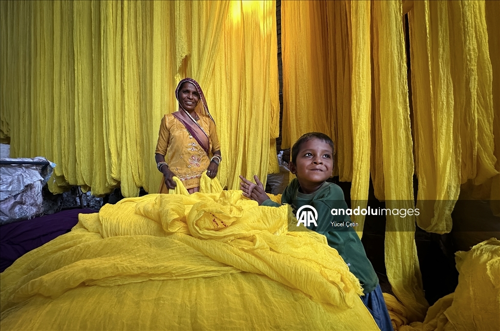 Hindistan'da geleneksel saree kumaşları atölyelerde asırlık yöntemlerle hazırlanıyor
