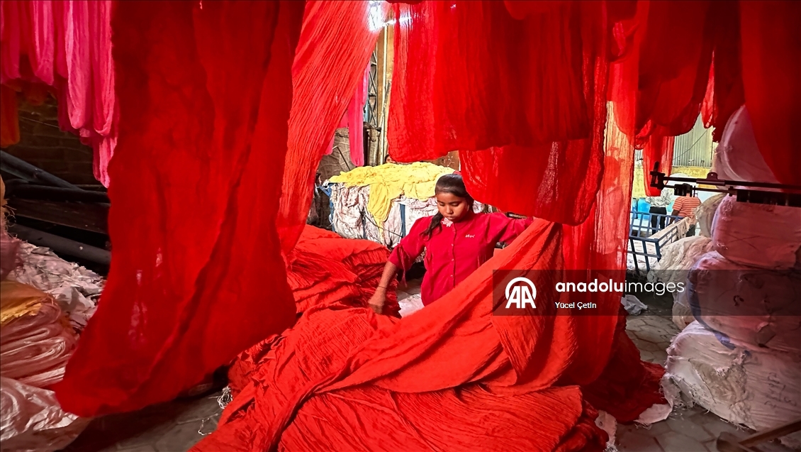 Hindistan'da geleneksel saree kumaşları atölyelerde asırlık yöntemlerle hazırlanıyor