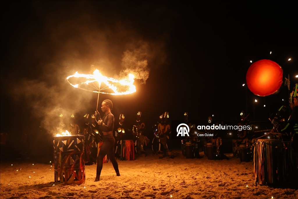 Fire show on the oceanfront in Senegal