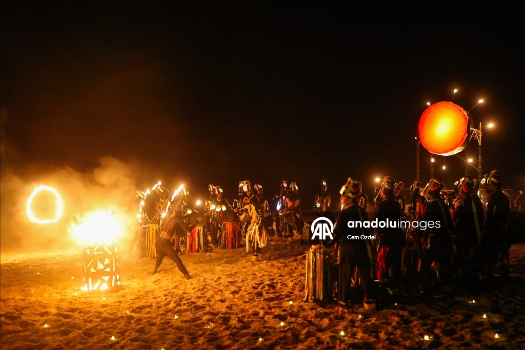 Fire show on the oceanfront in Senegal