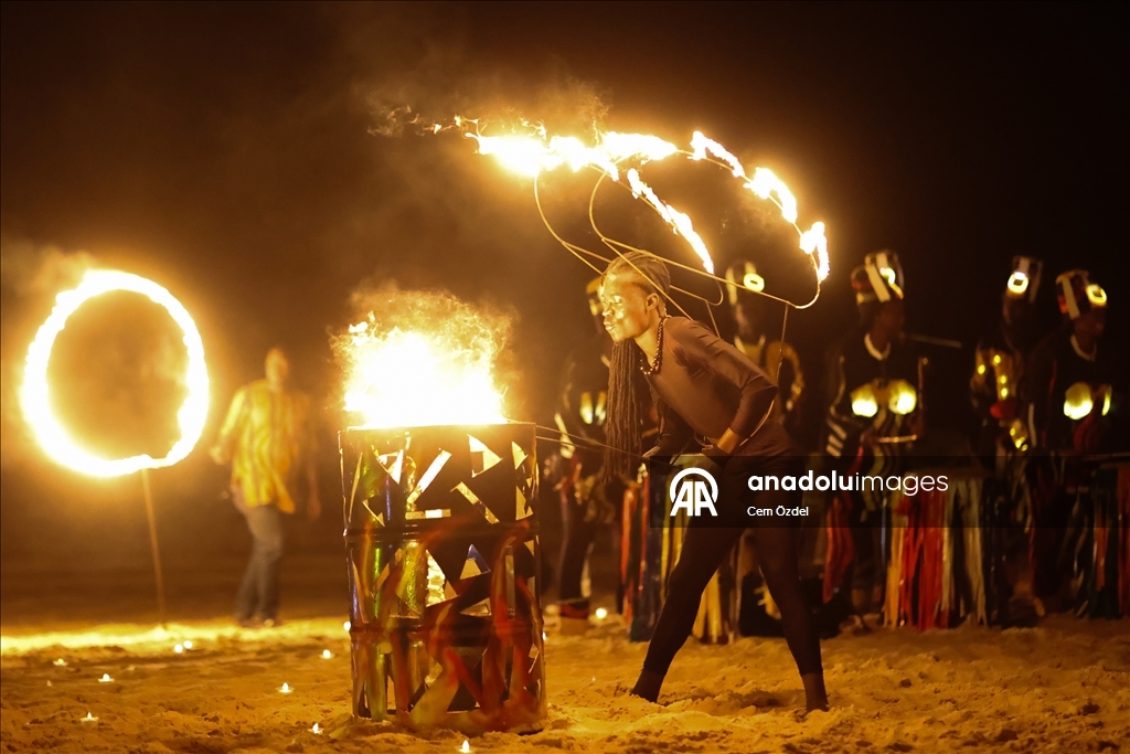 Fire show on the oceanfront in Senegal