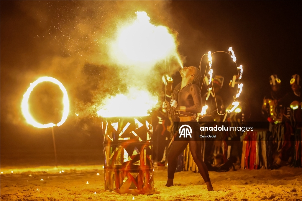 Fire show on the oceanfront in Senegal