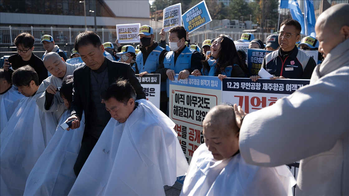 Families of Jeju Air crash victims hold protest and head-shaving ceremony in Seoul