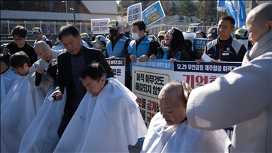 Families of Jeju Air crash victims hold protest and head-shaving ceremony in Seoul