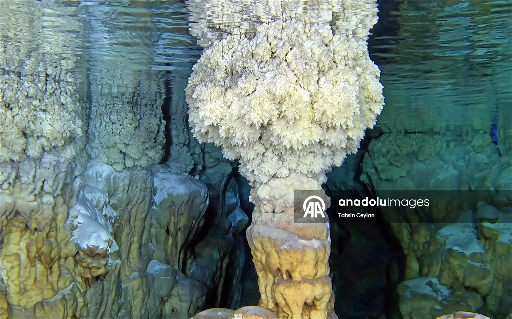 Gilindire Mağarası'ndaki gölün barındırdığı zenginlikler su altı kamerasında