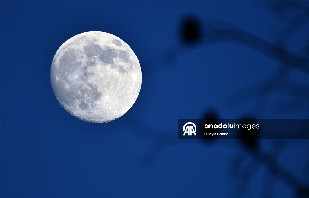 Full moon rises over Kars, Turkiye
