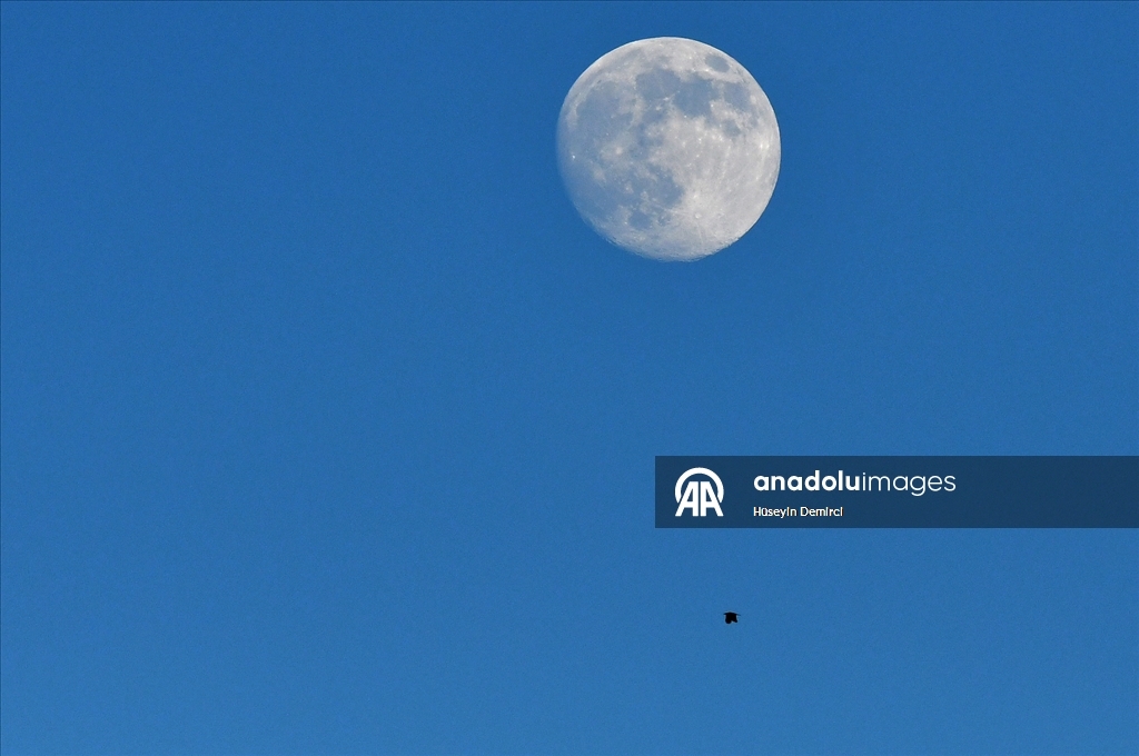 Full moon rises over Kars, Turkiye