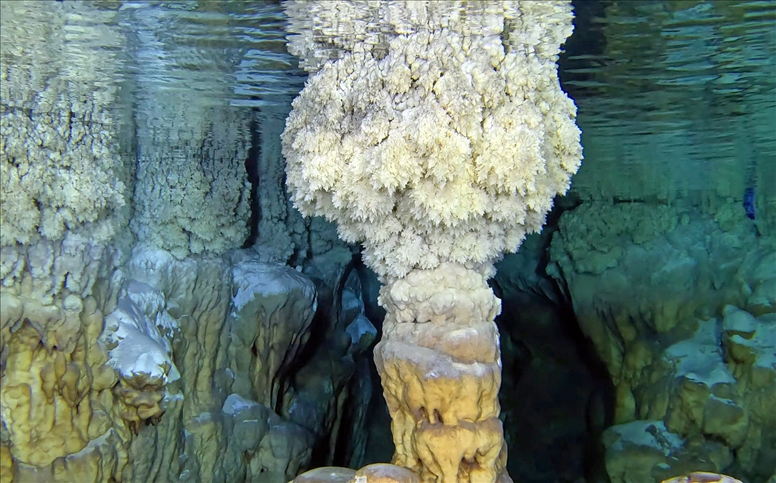 Gilindire Mağarası'ndaki gölün barındırdığı zenginlikler su altı kamerasında