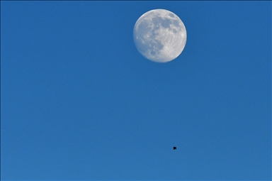 Full moon rises over Kars, Turkiye