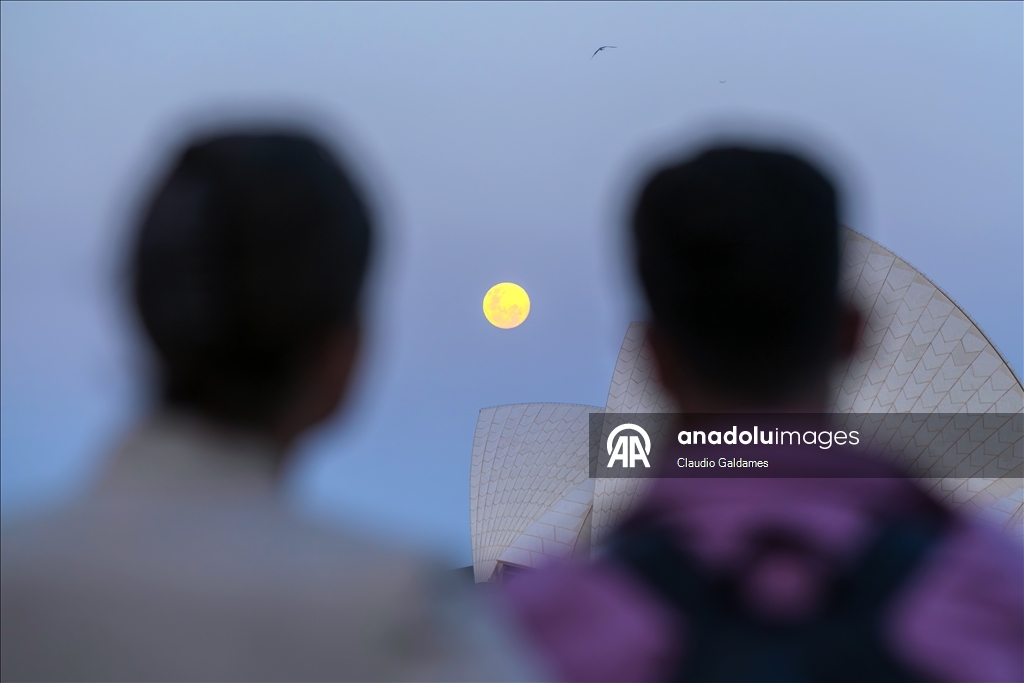Full moon rises over Sydney’s iconic harbour