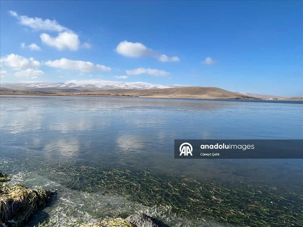 Çıldır Gölü'nün yüzeyi donmaya başladı