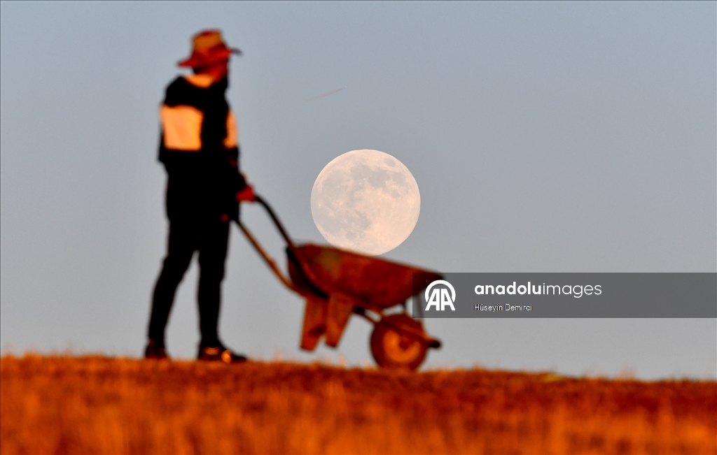 Full moon rises over Kars, Turkiye