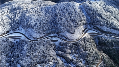 Yaralıgöz Dağı kar yağışıyla beyaza büründü