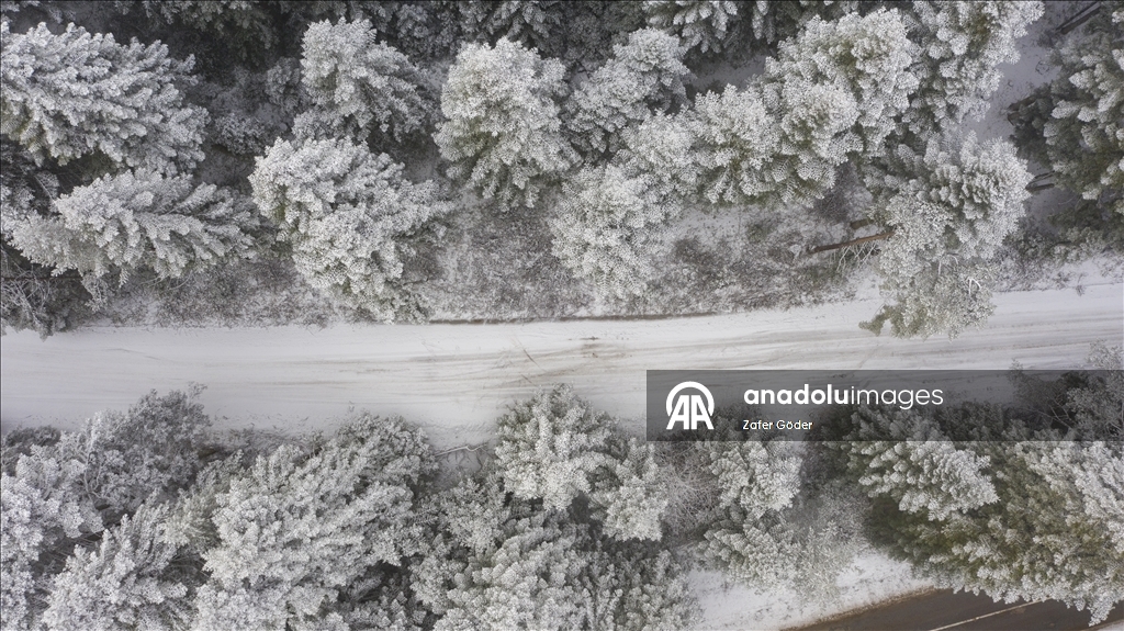 Bolu'nun yüksek kesimlerindeki kış manzaraları havadan görüntülendi