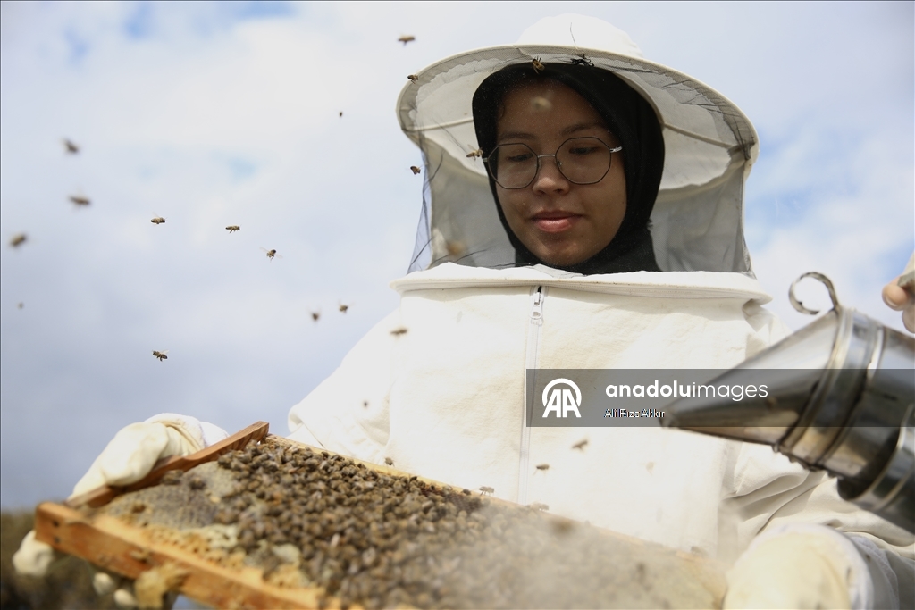 Seydikemerli genç baba mesleği arıcılığı sürdürmek için çalışıyor