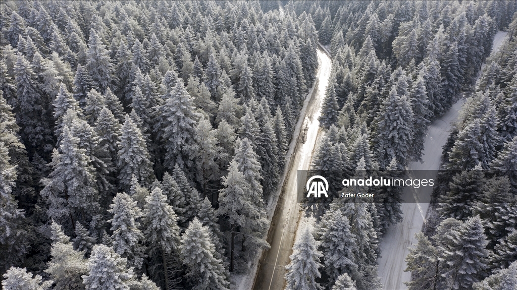 Bolu'nun yüksek kesimlerindeki kış manzaraları havadan görüntülendi