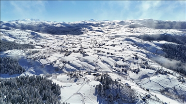 Ordu'nun Çambaşı Yaylası'nda kış manzarası havadan görüntülendi