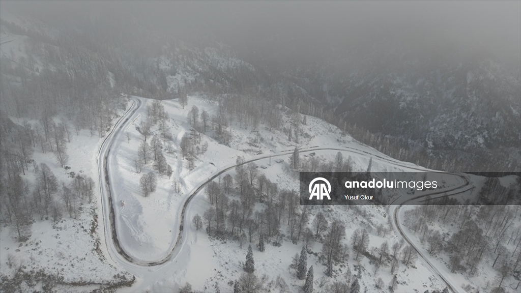 Türkiye’nin biyosfer rezervi alanı Camili Havzası beyaz örtü ile kaplandı