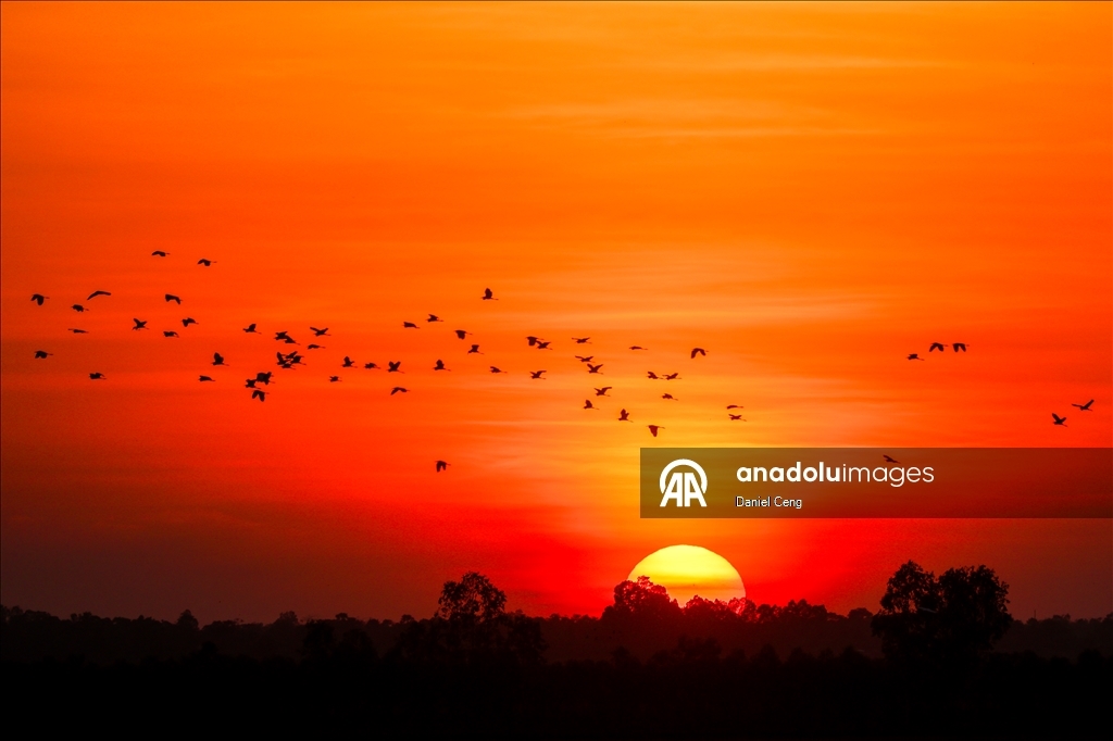 Kamboçya-Tayland ateşkes görüşmeleri sürerken Banteay Meanchey’de gün batımı görüntülendi 