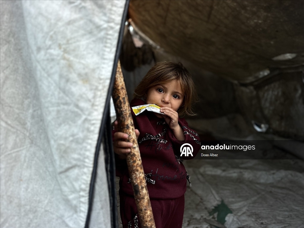 Han Yunus’ta çadırda yaşam mücadelesi veren Um Fadi, ailesiz çocuklara sahip çıkıyor