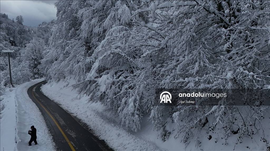 Sakarya'nın yüksek kesimlerinde kar yağışı etkili oluyor