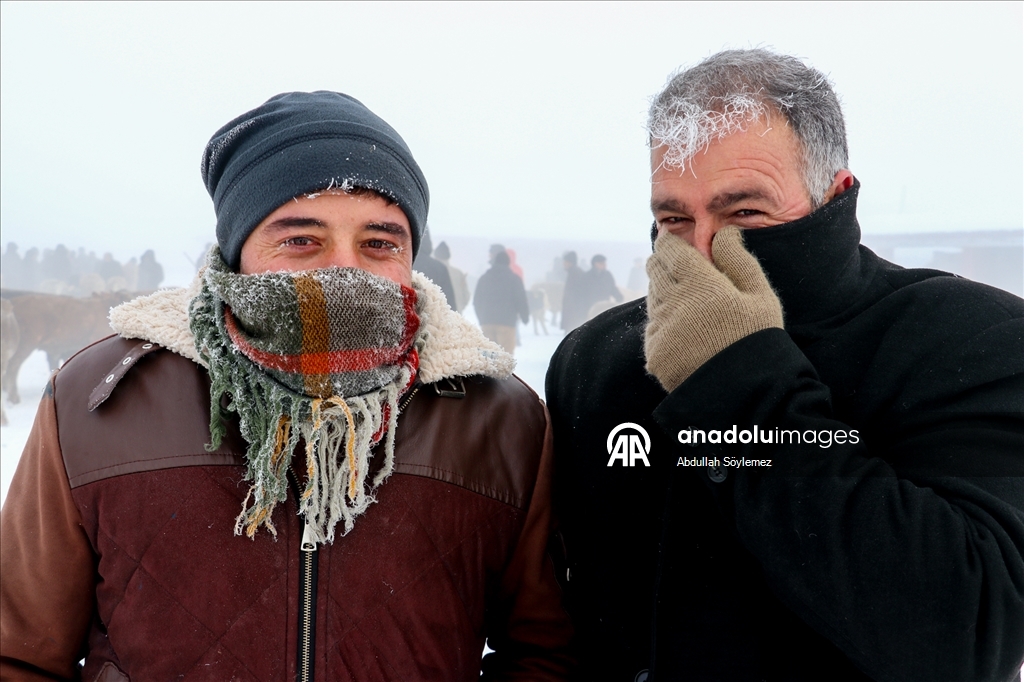 Ağrı'da dondurucu soğuklarda vatandaşların kaş ve saçları kırağı tuttu