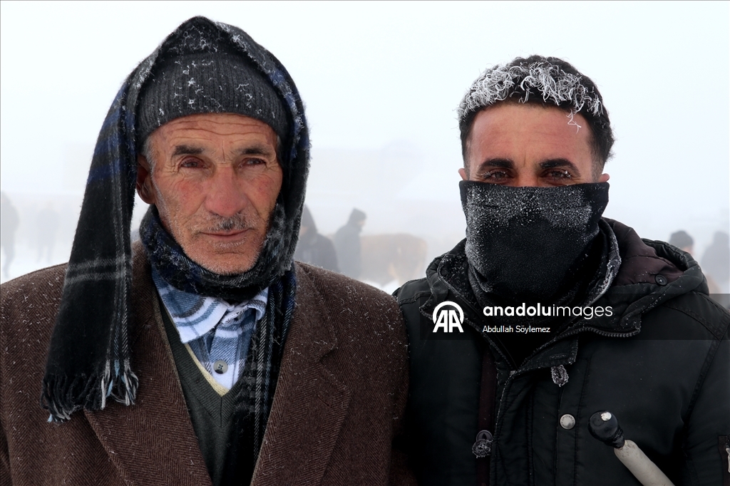 Ağrı'da dondurucu soğuklarda vatandaşların kaş ve saçları kırağı tuttu