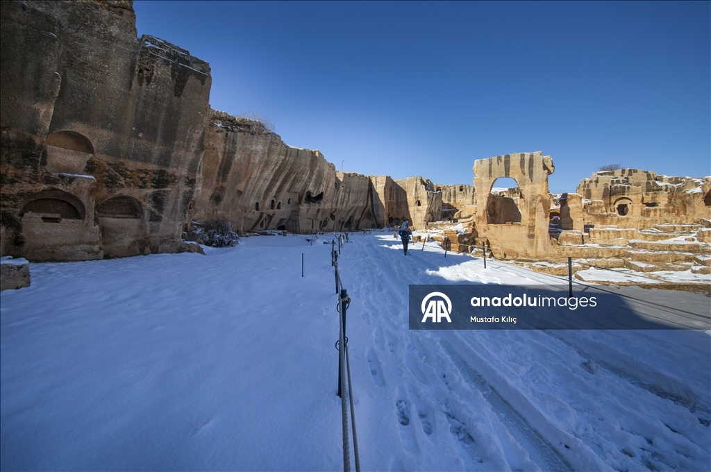 Dara Antik Kenti kar yağışıyla beyaza büründü