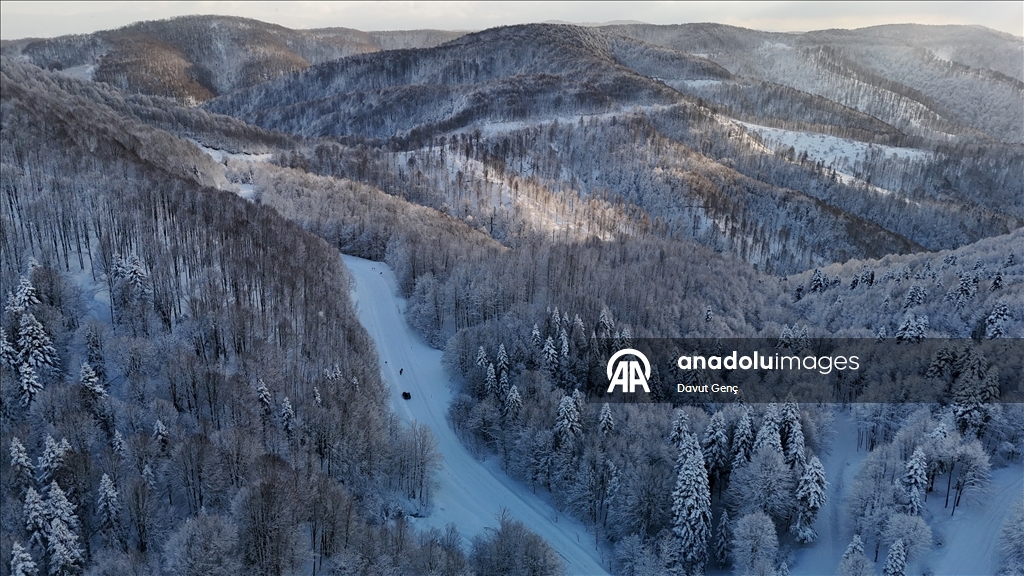 Beyaz örtüyle kaplanan Çam Dağı havadan görüntülendi