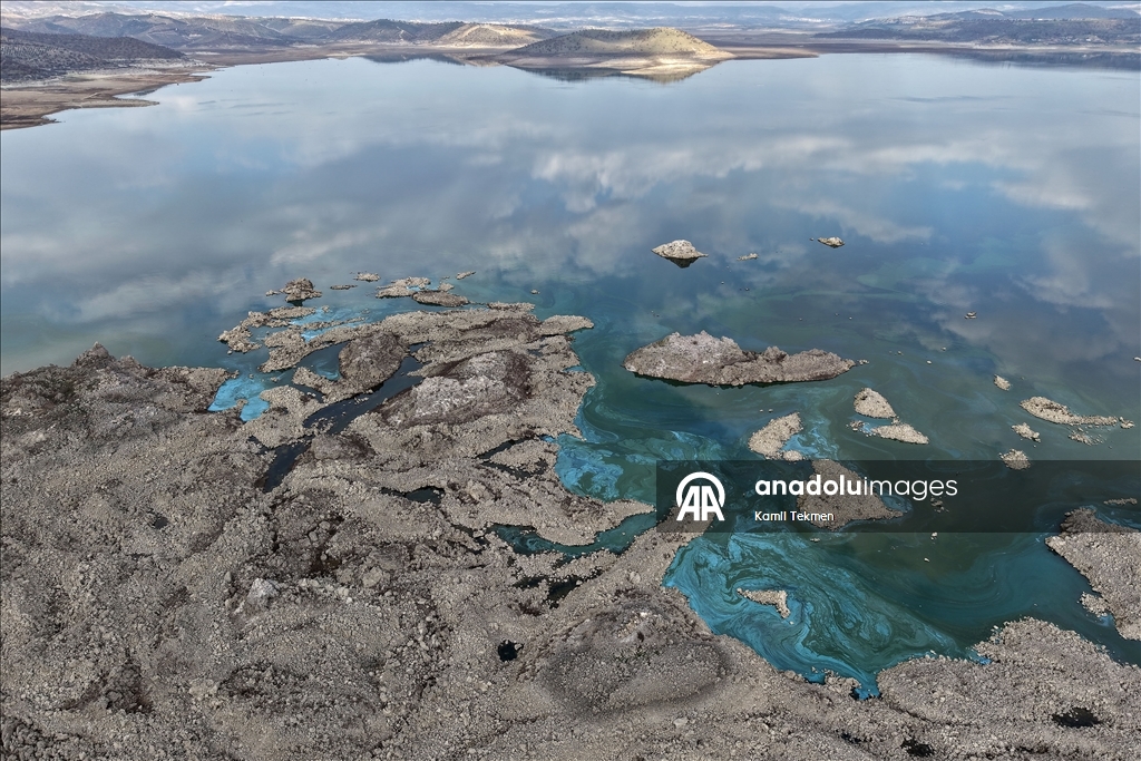 Algae spread across Demirkopru Dam as water levels decline in Turkiye's Manisa