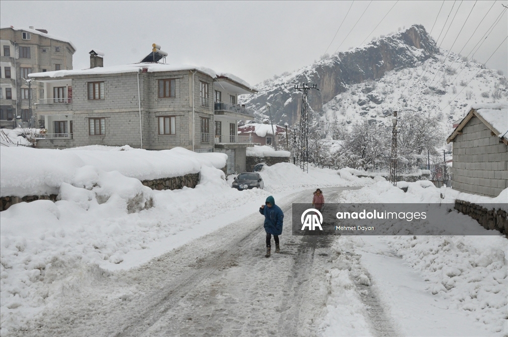 Hakkari'nin Çukurca ilçesinde kar etkili oldu