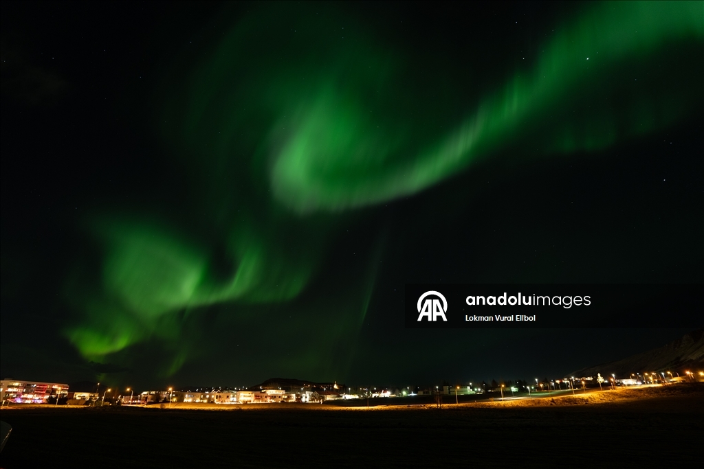 Northern lights illuminate Reykjavik during powerful geomagnetic storm