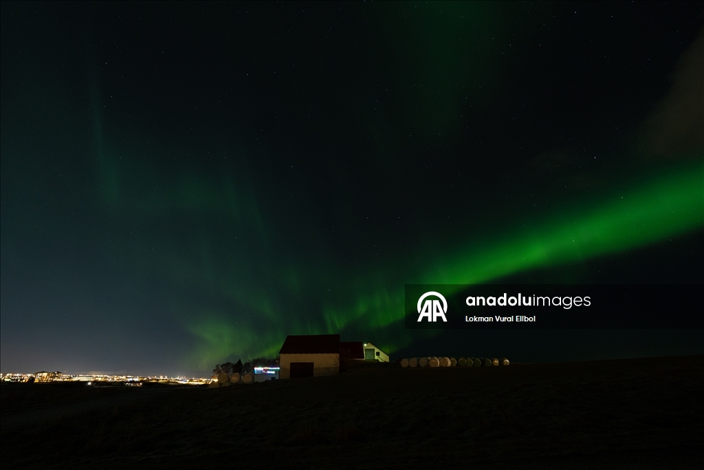 Northern lights illuminate Reykjavik during powerful geomagnetic storm