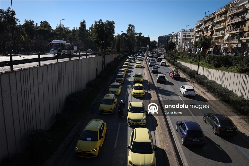 Taxi drivers hold 48-hour strike against Greek government transport policies in Athens
