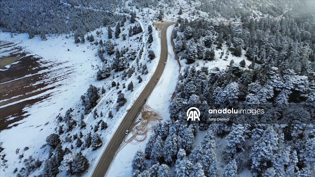Kaş'ta karla kaplanan orman güzel görüntü oluşturdu