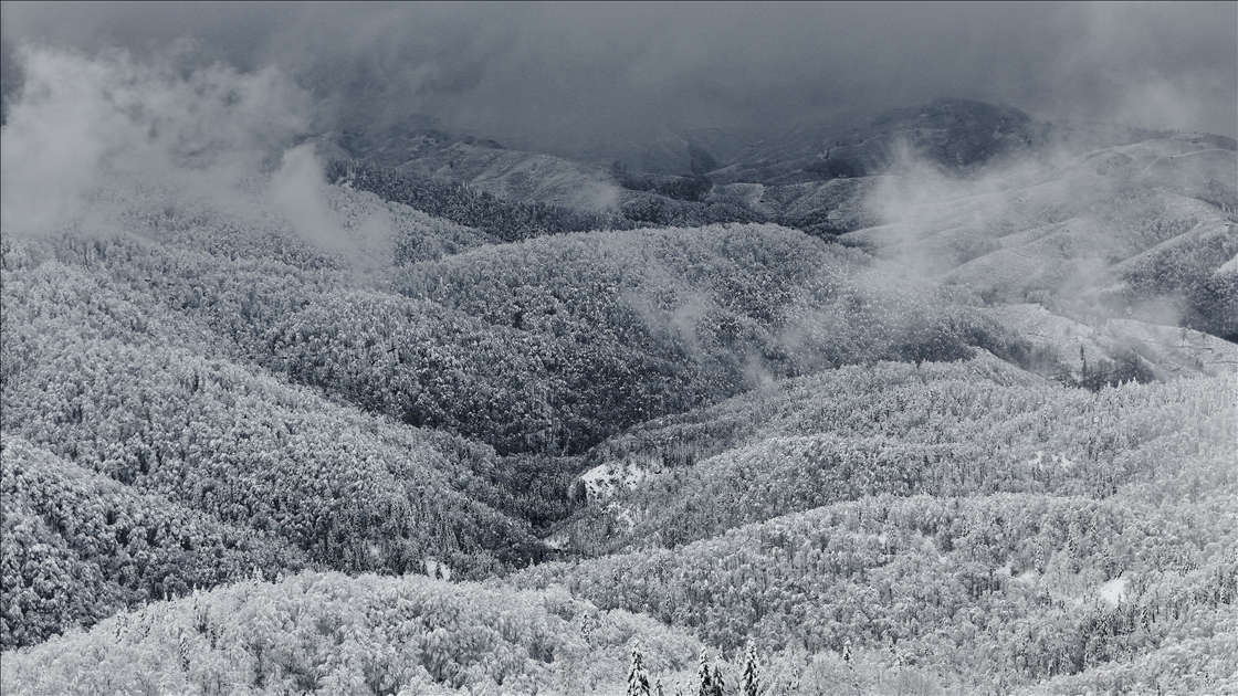Sakarya Çam Dağı'nda oluşan kış manzaraları havadan görüntülendi