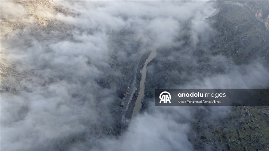 العراق.. أجواء الثلوج والضباب تشكل لوحات فنية رائعة على جبال "أربيل"