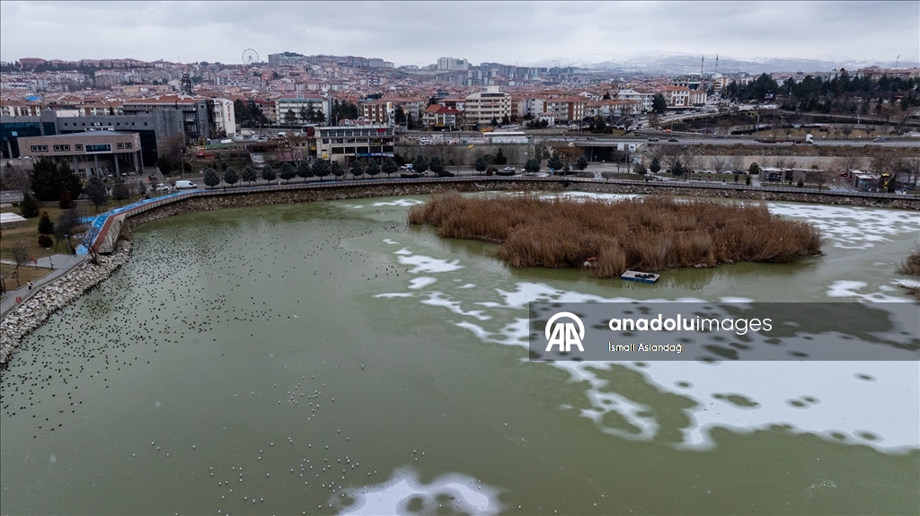 Mogan Gölü, kısmen dondu