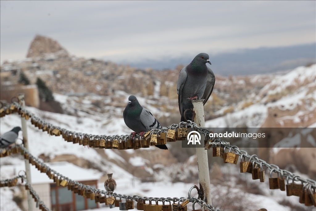 Снегопад накрыл белым покровом регион Каппадокии