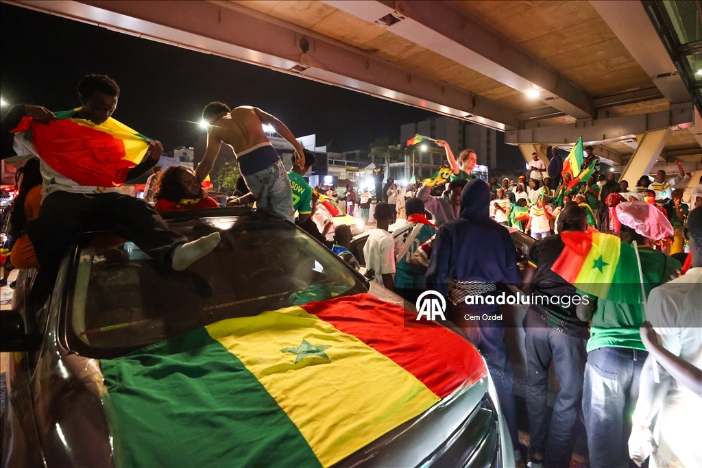 Сенегальцы празднуют победу сборной в Кубке Африки по футболу