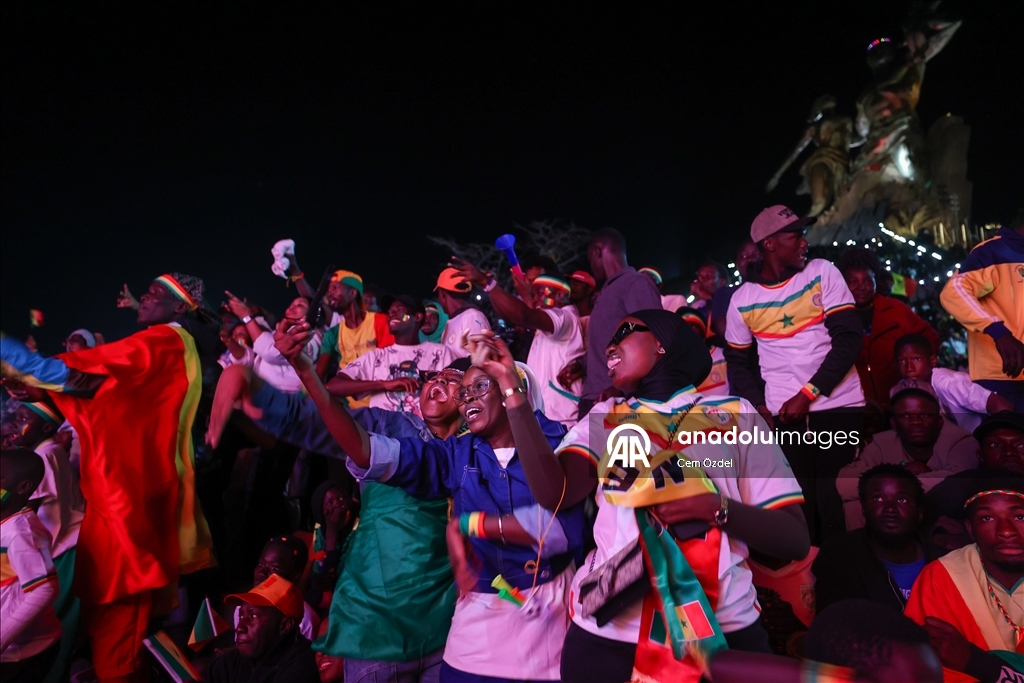 Сенегальцы празднуют победу сборной в Кубке Африки по футболу