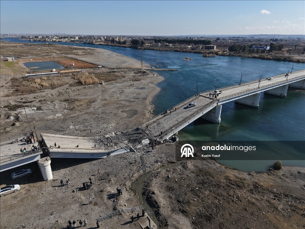 Terör örgütü YPG/SDG'nin patlattığı Reşid Köprüsü görüntülendi