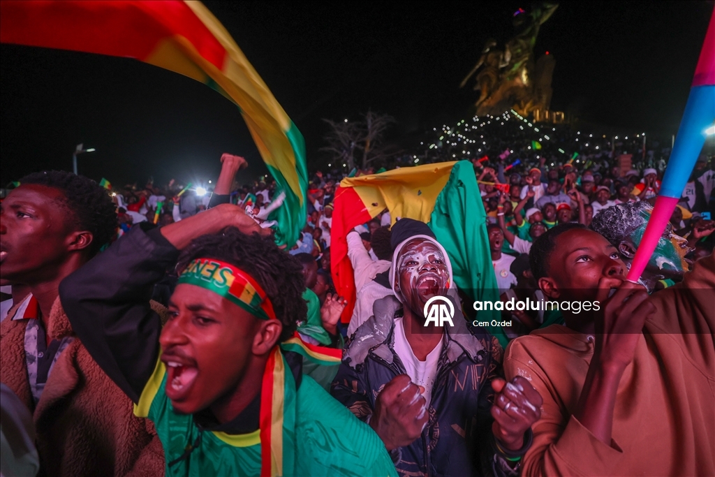 Сенегальцы празднуют победу сборной в Кубке Африки по футболу