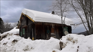 Kastamonu'da dağ köylerinde tarih kokan ahşap evler karla kaplandı