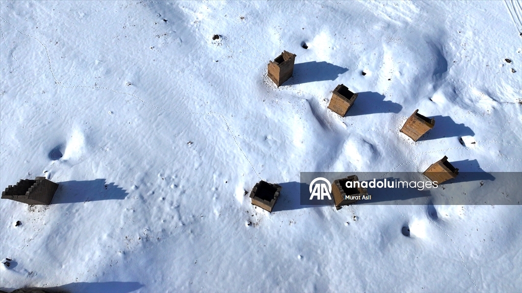 Kayseri'nin kar altında kalan tarihi ve doğal güzellikleri dronla görüntülendi